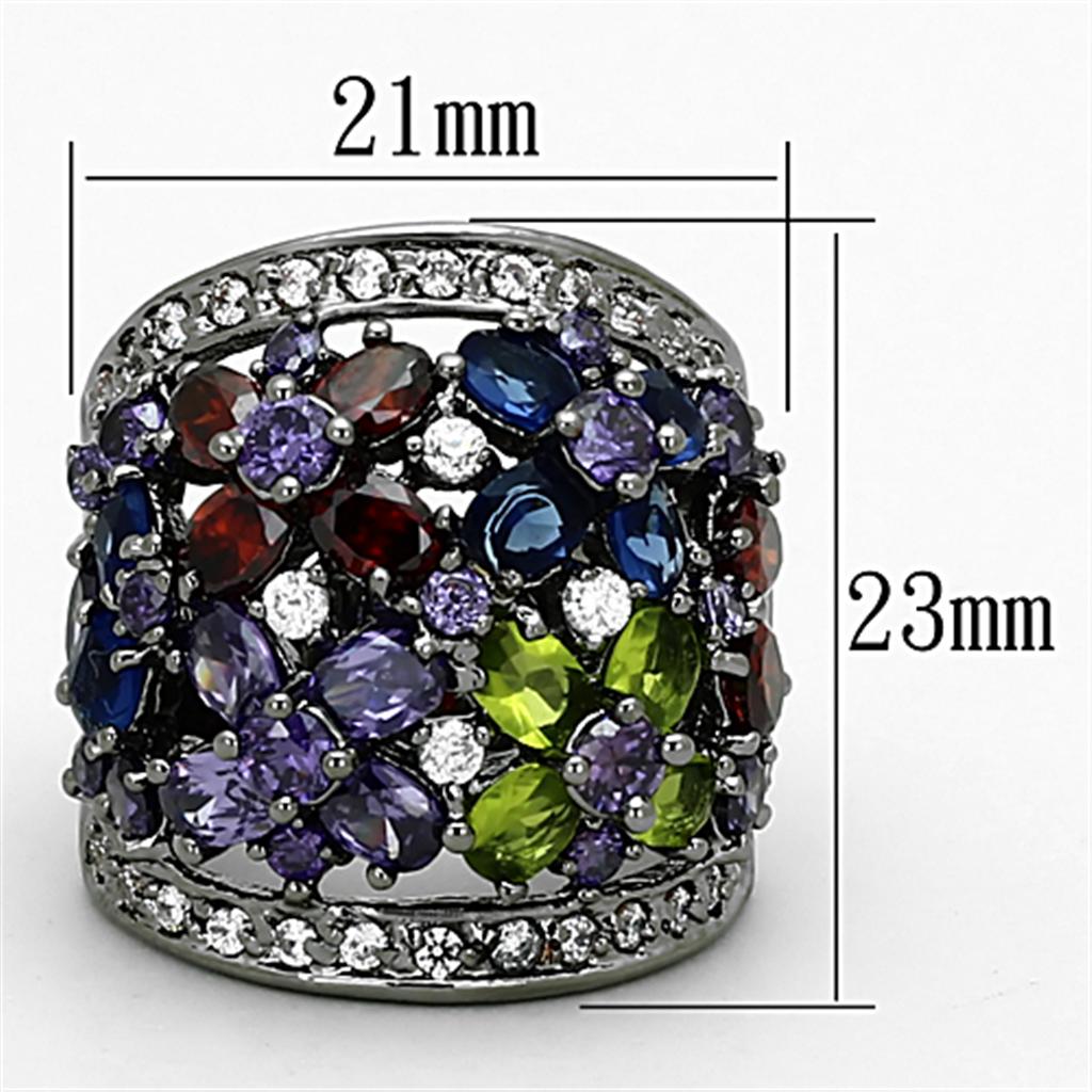 LOA884 - Ruthenium Brass Ring with AAA Grade CZ  in Multi Color-1