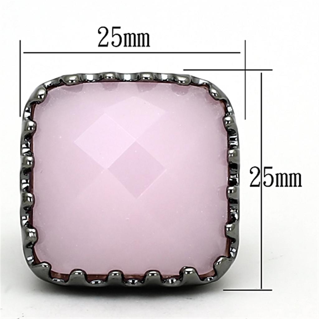 LOA887 - Ruthenium Brass Ring with Synthetic Synthetic Glass in Light Rose-1