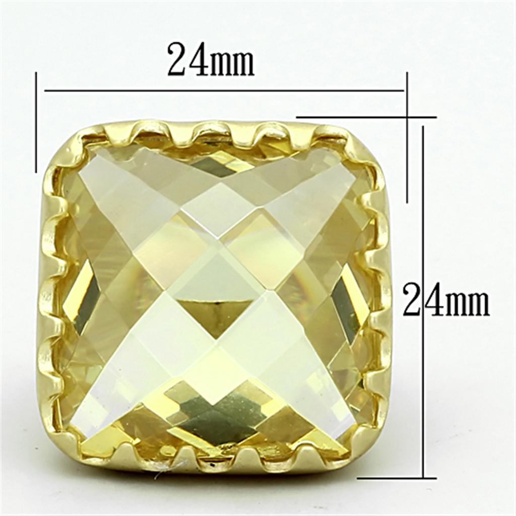 LOA888 - Matte Gold Brass Ring with AAA Grade CZ  in Citrine Yellow-1