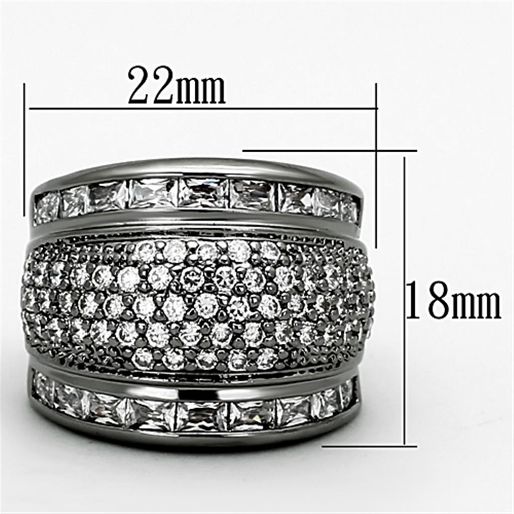 LOA894 - Ruthenium Brass Ring with AAA Grade CZ  in Clear-1