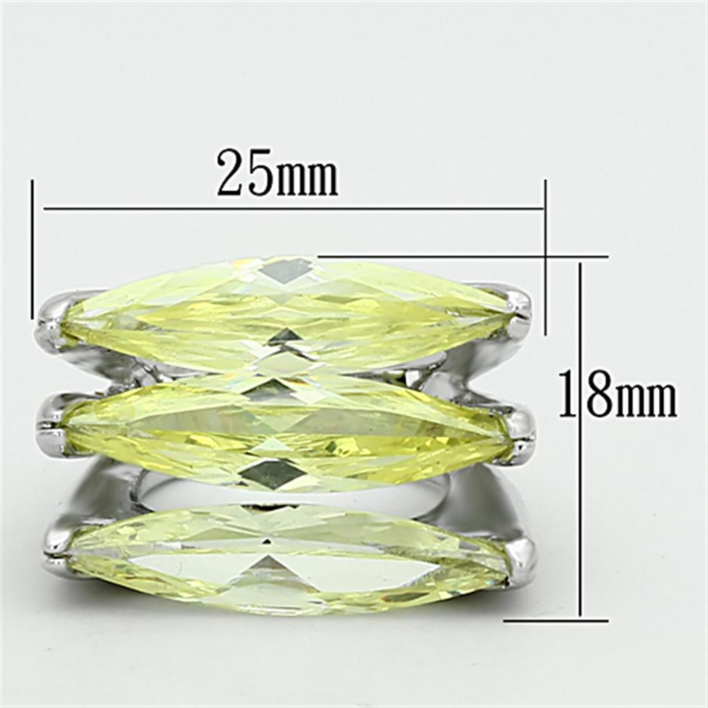 LOA916 - Rhodium Brass Ring with AAA Grade CZ  in Apple Green color-1