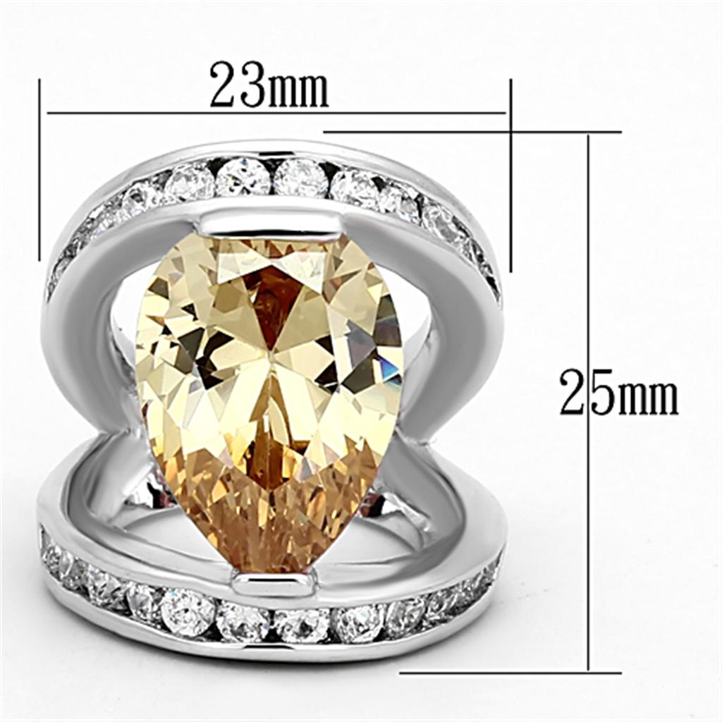 LOA922 - Rhodium Brass Ring with AAA Grade CZ  in Champagne-1
