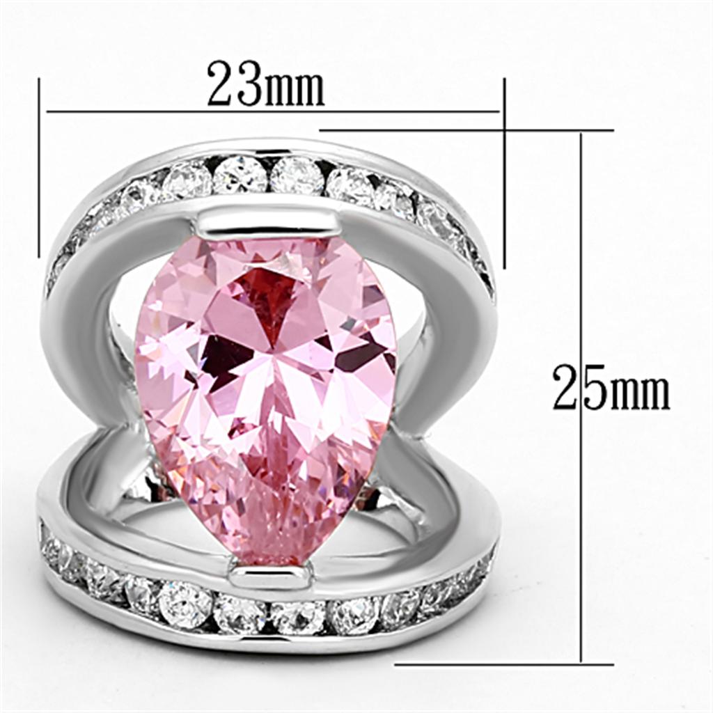 LOA924 - Rhodium Brass Ring with AAA Grade CZ  in Rose-1