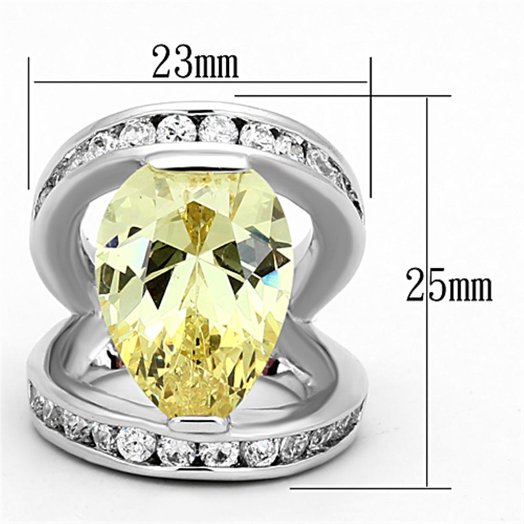 LOA925 - Rhodium Brass Ring with AAA Grade CZ  in Citrine Yellow-1