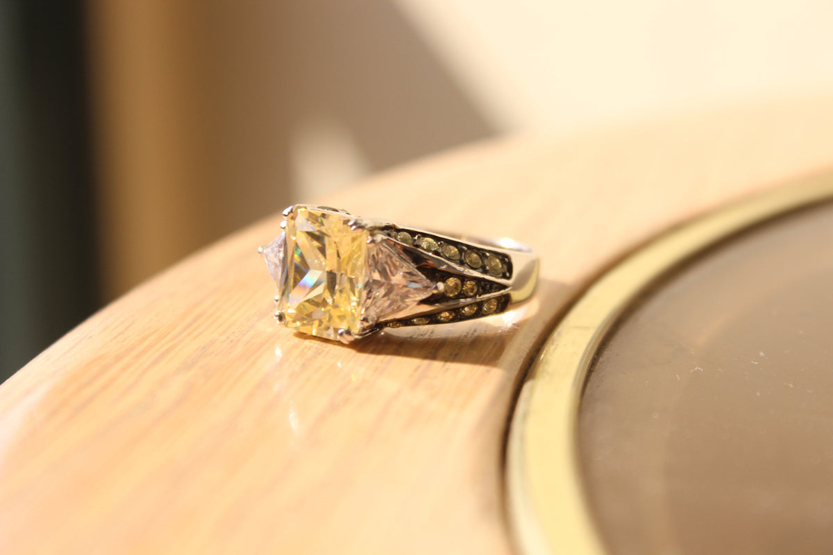 LOAS1389 - Rhodium 925 Sterling Silver Ring with AAA Grade CZ  in Light Yellow-2