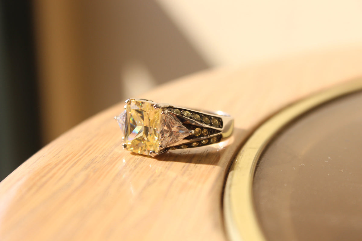 LOAS1389 - Rhodium 925 Sterling Silver Ring with AAA Grade CZ  in Light Yellow-1