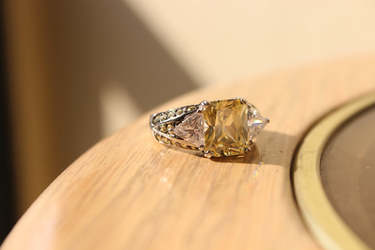 LOAS1389 - Rhodium 925 Sterling Silver Ring with AAA Grade CZ  in Light Yellow-0
