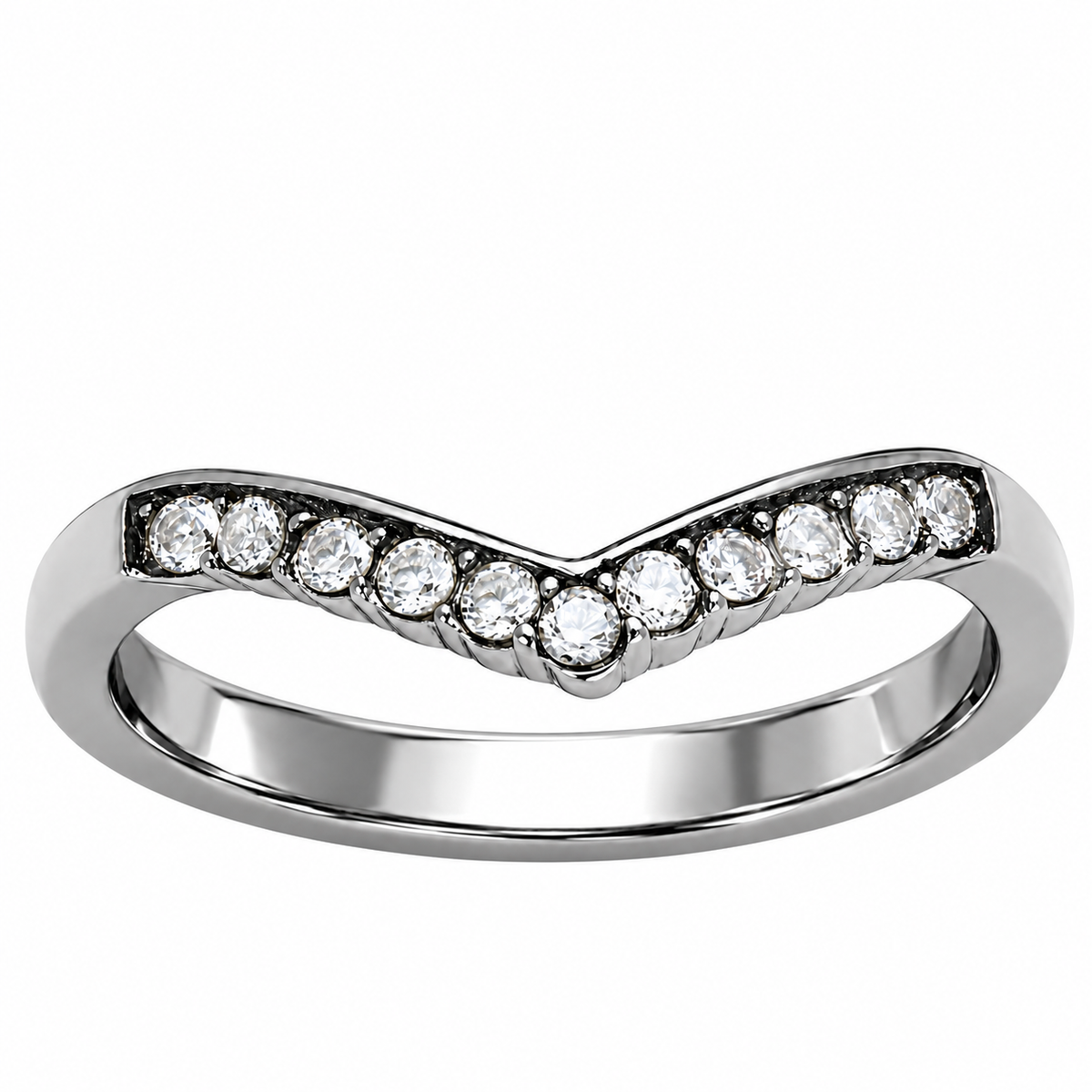 LOATK2297- High polished (no plating) Stainless Steel Ring with CZ in Clear-1