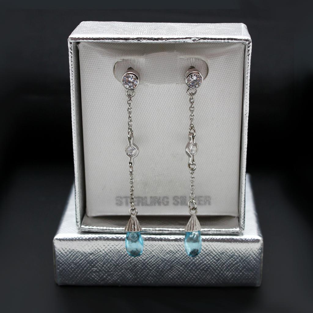LOS001 - Rhodium 925 Sterling Silver Earrings with Genuine Stone  in London Blue-1