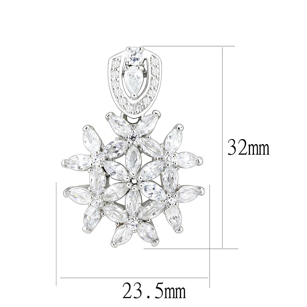 LOS067 - Rhodium 925 Sterling Silver Pendant with AAA Grade CZ  in Clear-1