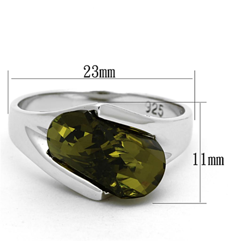 LOS654 - Rhodium 925 Sterling Silver Ring with AAA Grade CZ  in Olivine color-1