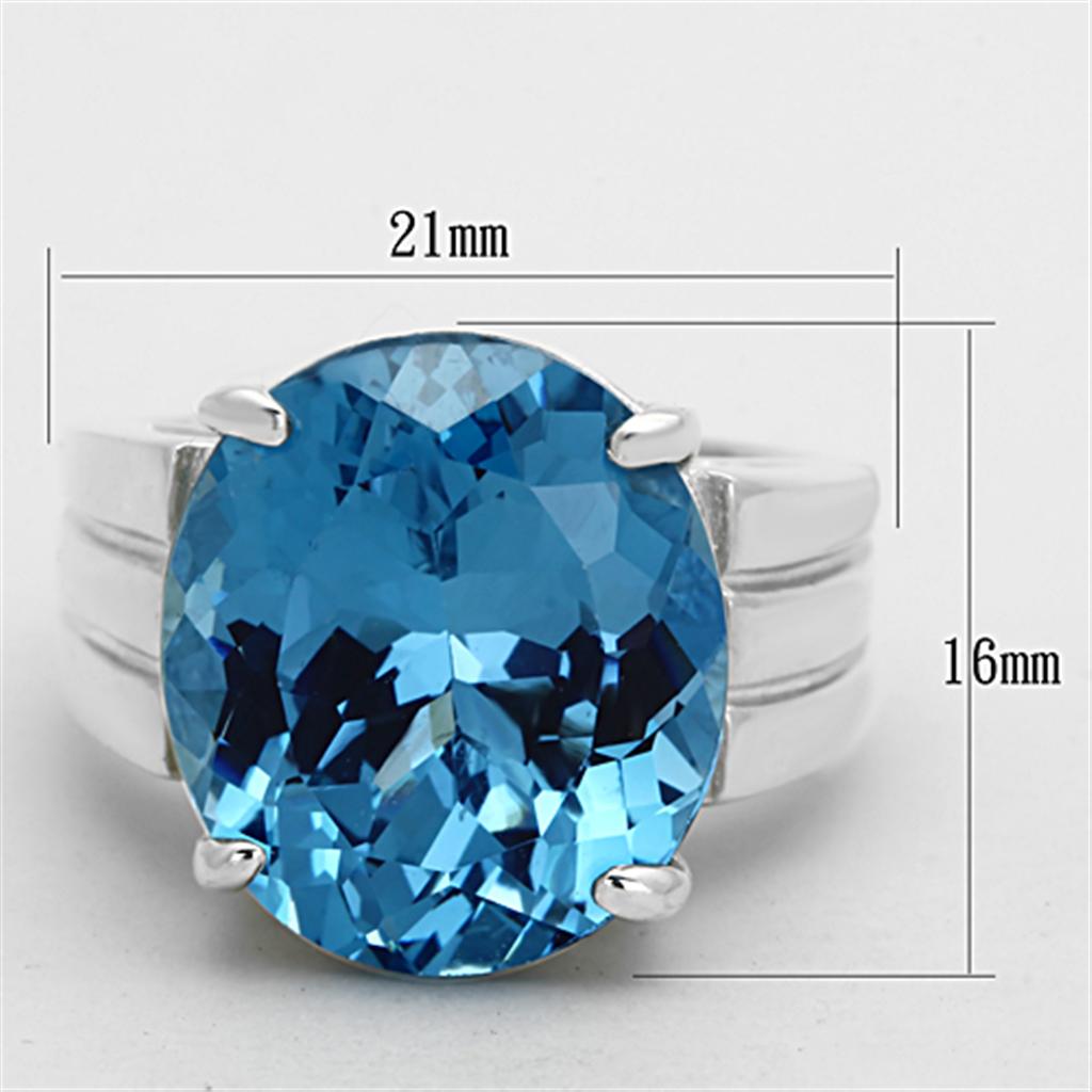 LOS676 - Silver 925 Sterling Silver Ring with Synthetic Spinel in Sea Blue-1