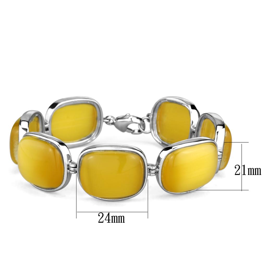 LOS763 - Rhodium 925 Sterling Silver Bracelet with Synthetic Cat Eye in Topaz-1