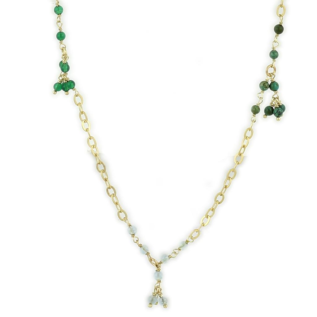LOS793 - Matte Gold 925 Sterling Silver Necklace with Synthetic Turquoise in Multi Color-1