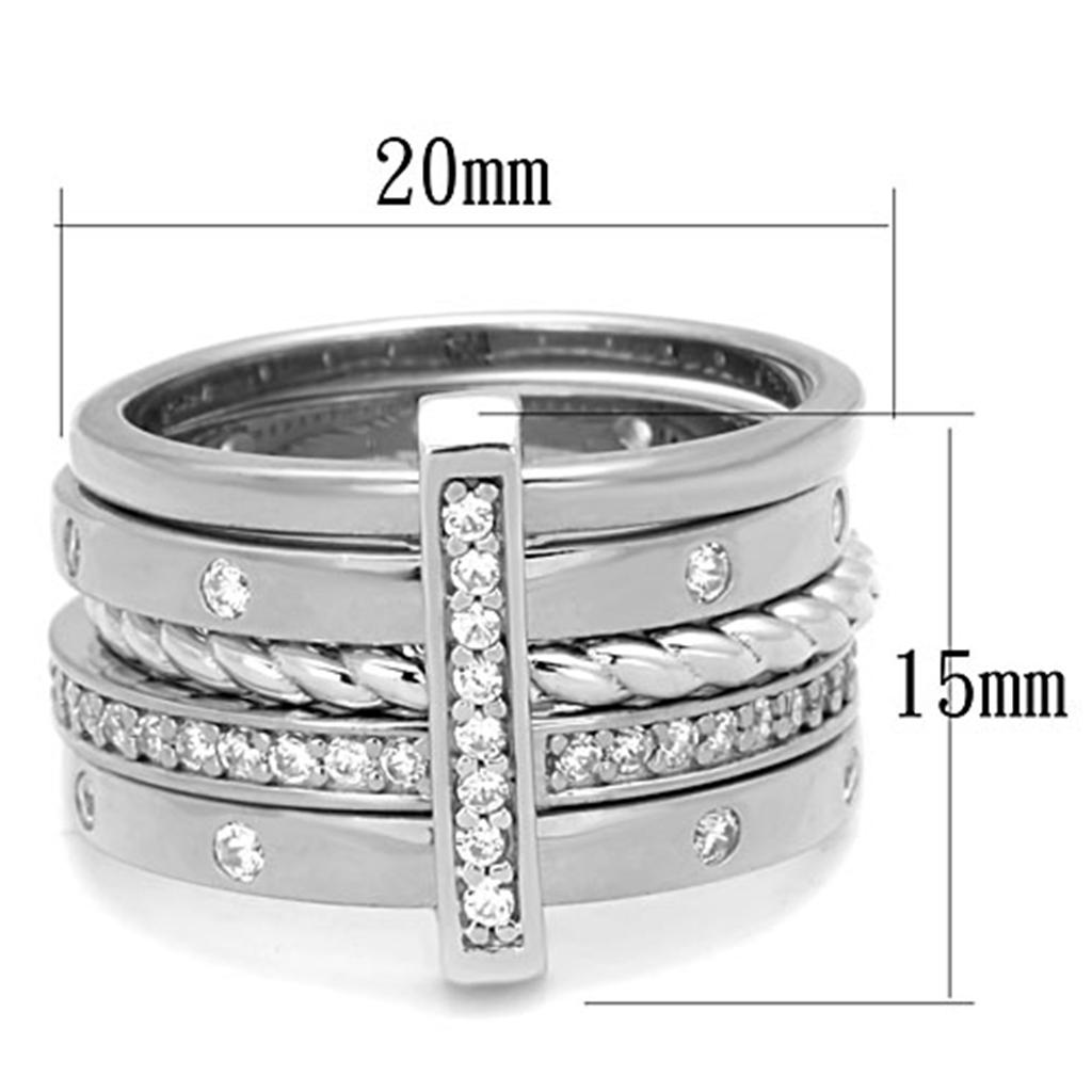 LOS814 - Rhodium 925 Sterling Silver Ring with AAA Grade CZ  in Clear-1