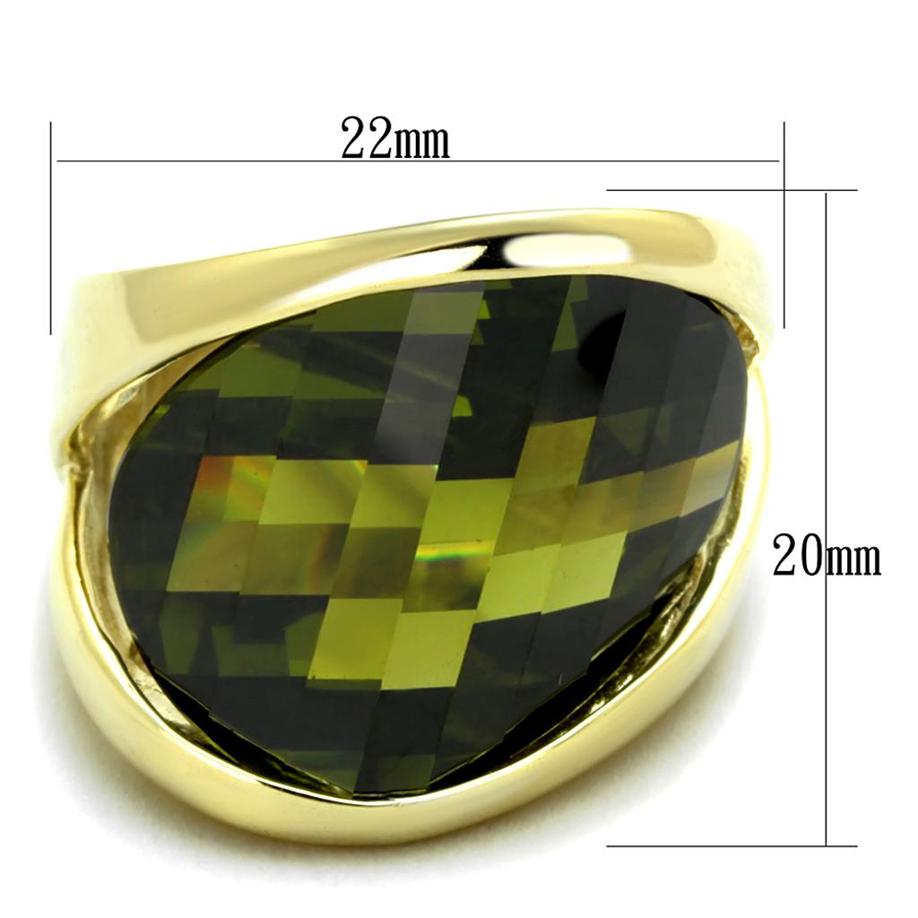 LOS819 - Gold 925 Sterling Silver Ring with AAA Grade CZ  in Olivine color-1