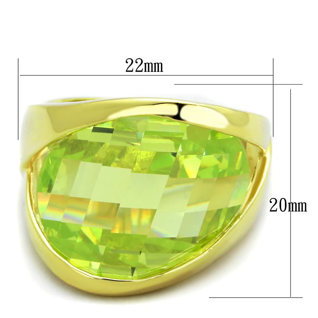 LOS823 - Gold 925 Sterling Silver Ring with Synthetic Synthetic Glass in Apple Green color-1