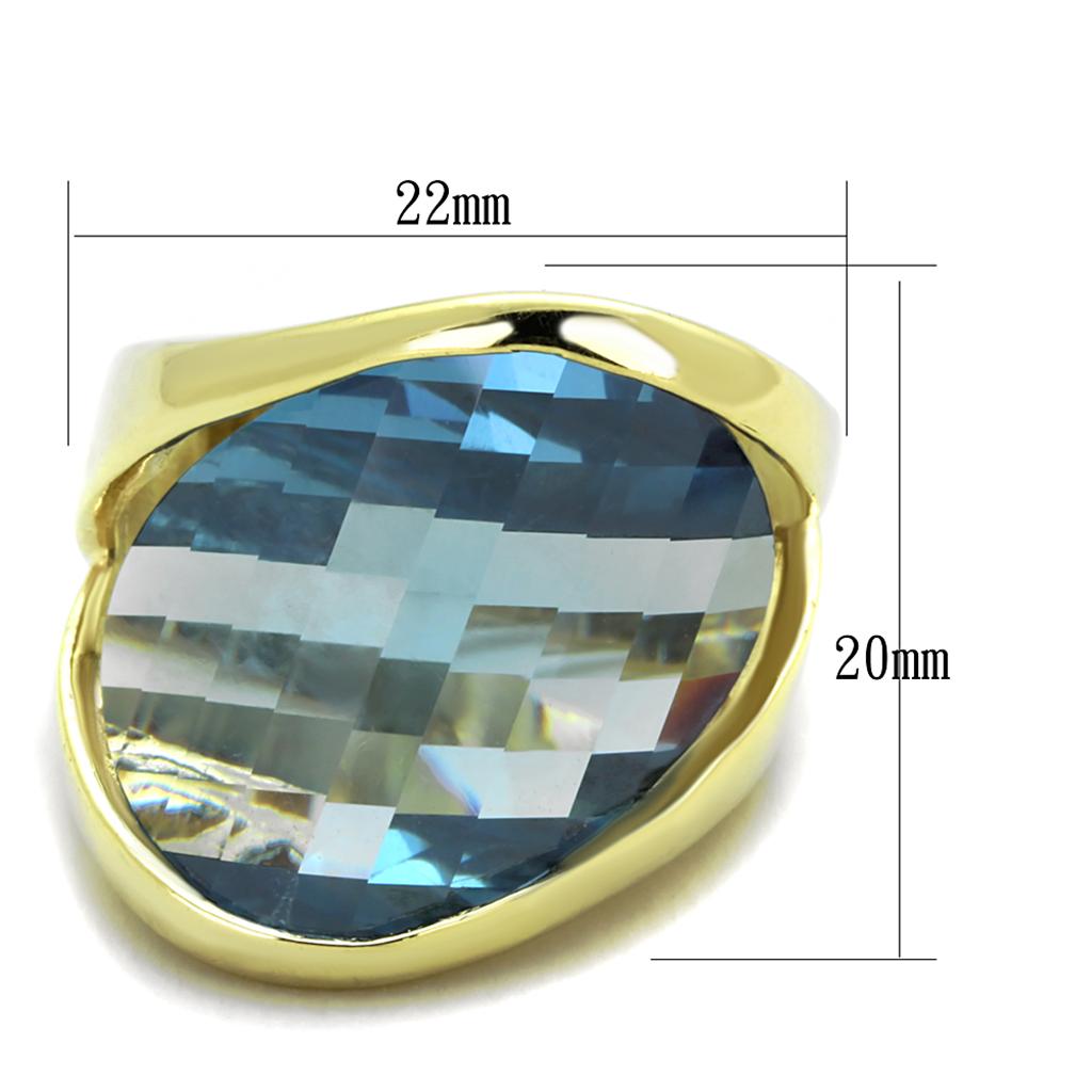 LOS826 - Gold 925 Sterling Silver Ring with Synthetic Synthetic Glass in Sea Blue-1