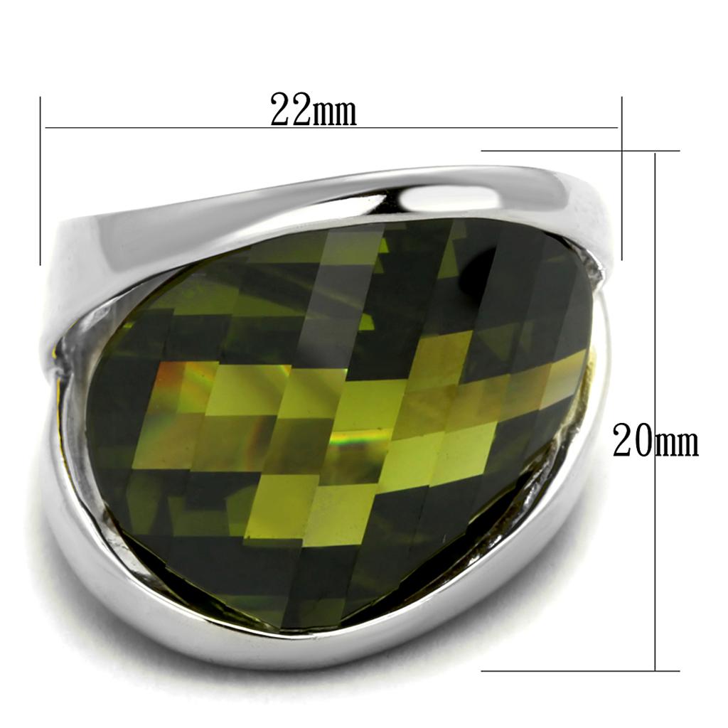 LOS829 - Rhodium 925 Sterling Silver Ring with AAA Grade CZ  in Olivine color-1