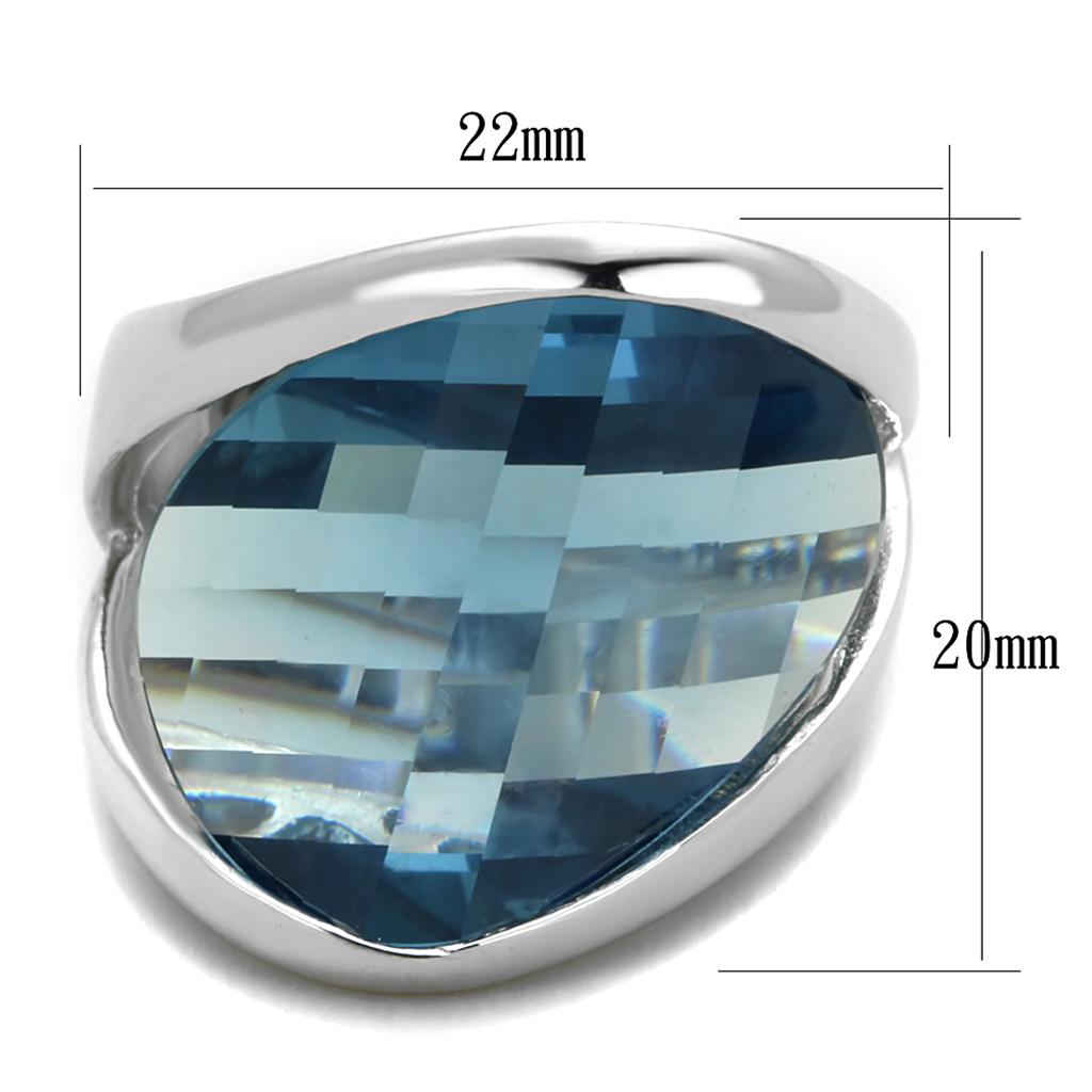 LOS831 - Rhodium 925 Sterling Silver Ring with Synthetic Synthetic Glass in Sea Blue-1