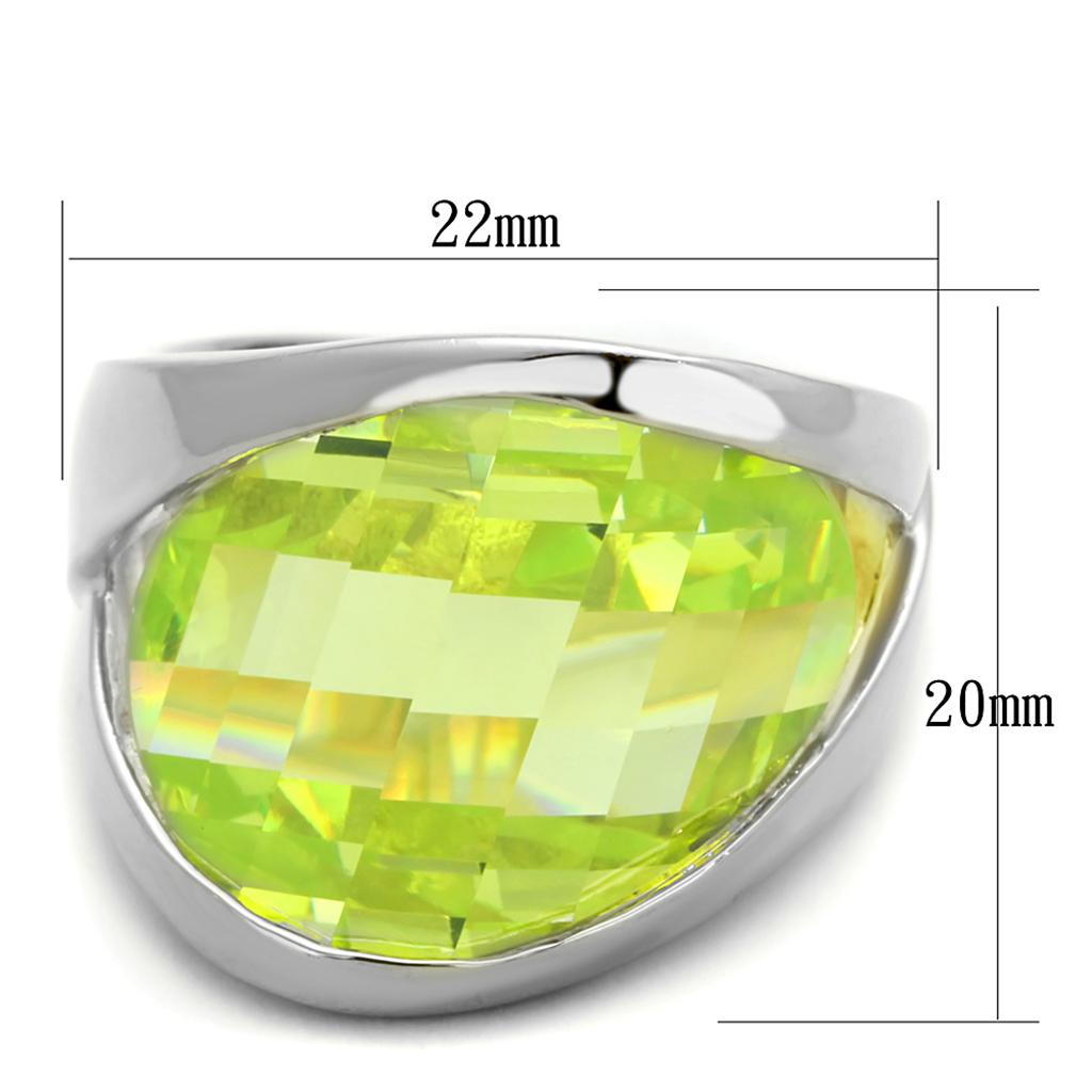 LOS832 - Rhodium 925 Sterling Silver Ring with AAA Grade CZ  in Apple Green color-1