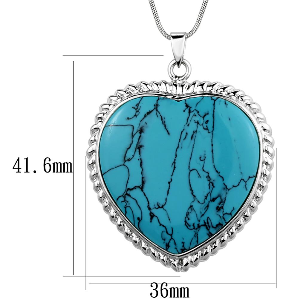 LOS861 - Silver 925 Sterling Silver Necklace with Synthetic Turquoise in Sea Blue-1