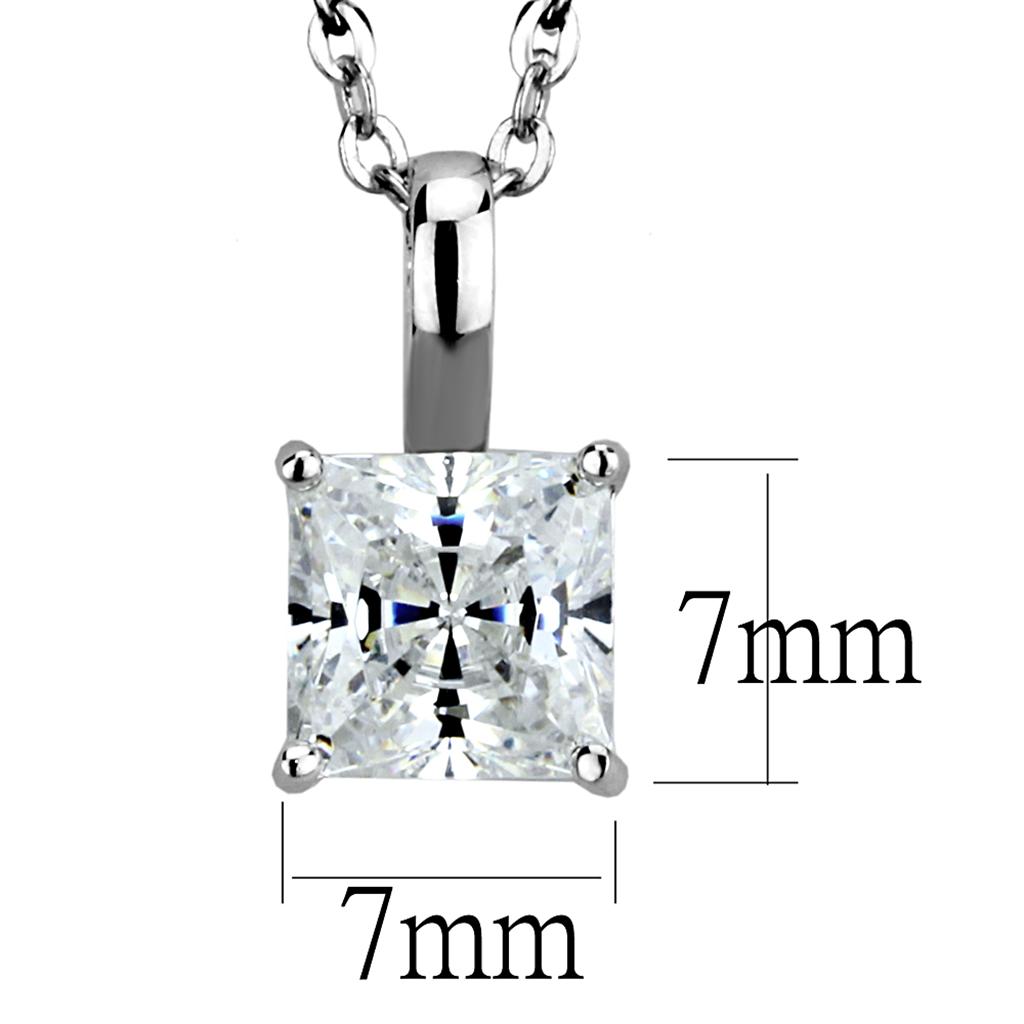 LOS894 - Rhodium 925 Sterling Silver Chain Pendant with AAA Grade CZ  in Clear-1