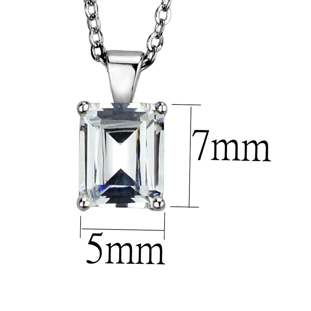 LOS896 - Rhodium 925 Sterling Silver Chain Pendant with AAA Grade CZ  in Clear-1