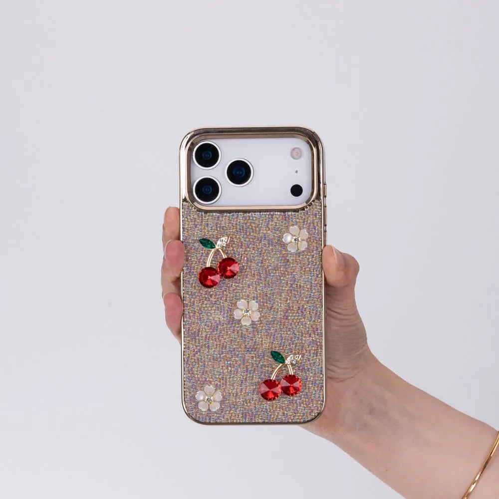 Hilo Crystal Cherry iPhone 18 Pro Max Case – Gold-Tone Frame-2