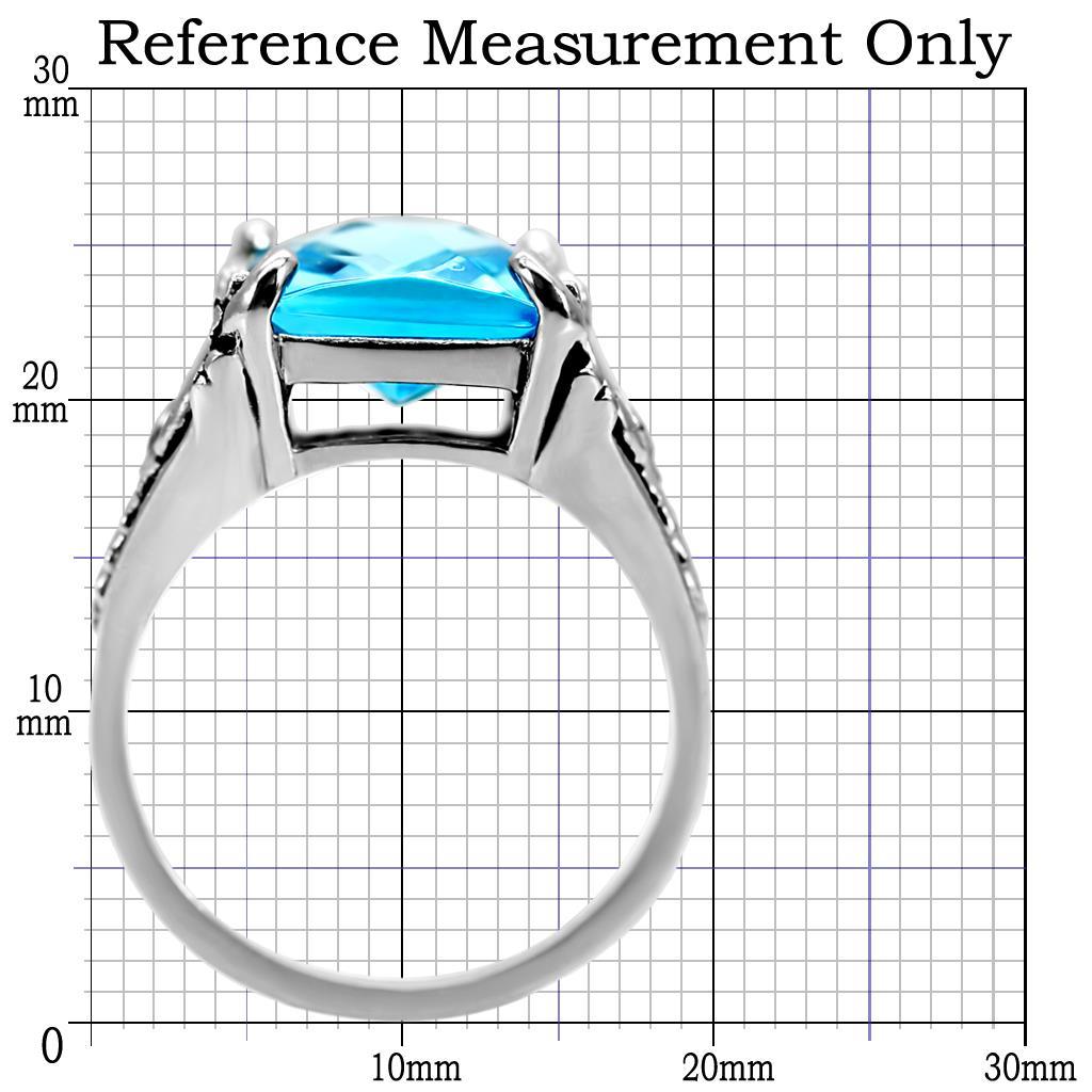 TK021 - High polished (no plating) Stainless Steel Ring with Synthetic Synthetic Glass in Sea Blue-1