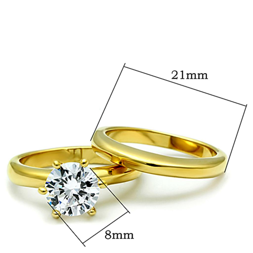 TK097G - IP Gold(Ion Plating) Stainless Steel Ring with AAA Grade CZ  in Clear-1