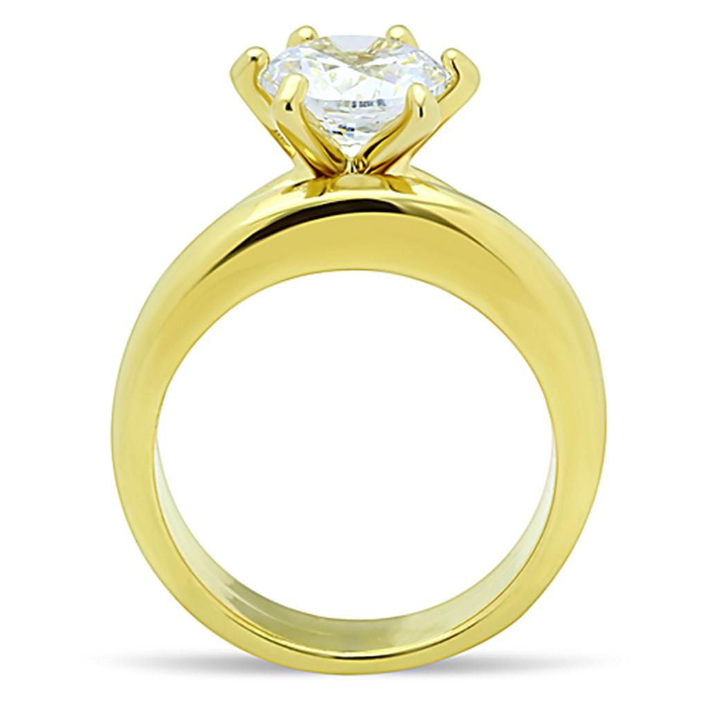 TK097G - IP Gold(Ion Plating) Stainless Steel Ring with AAA Grade CZ  in Clear-2
