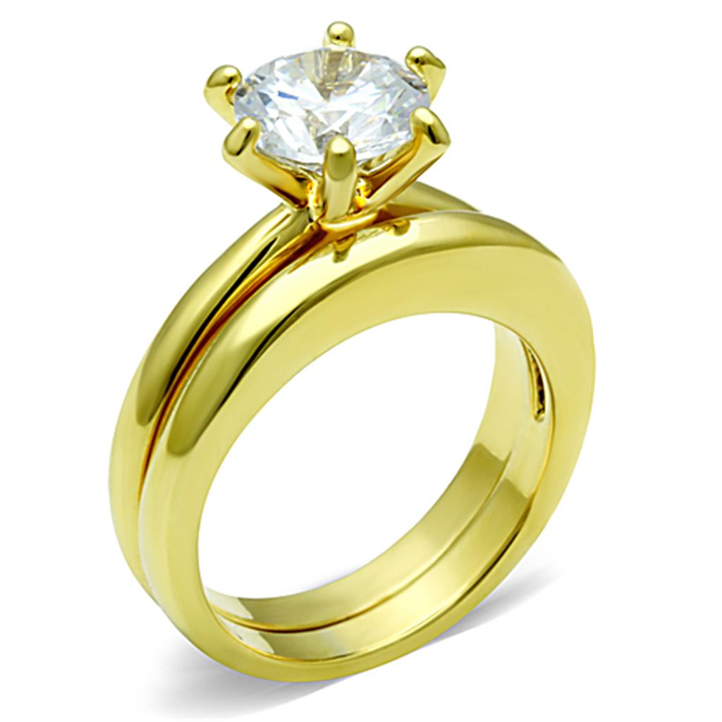 TK097G - IP Gold(Ion Plating) Stainless Steel Ring with AAA Grade CZ  in Clear-3
