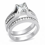 TK0W383 - High polished (no plating) Stainless Steel Ring with AAA Grade CZ  in Clear-0