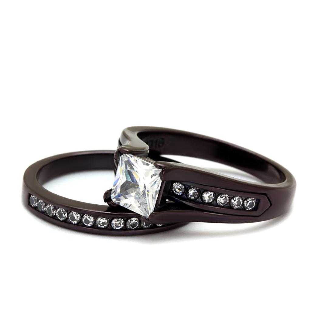 TK0W383DC - IP Dark Brown (IP coffee) Stainless Steel Ring with AAA Grade CZ  in Clear-4