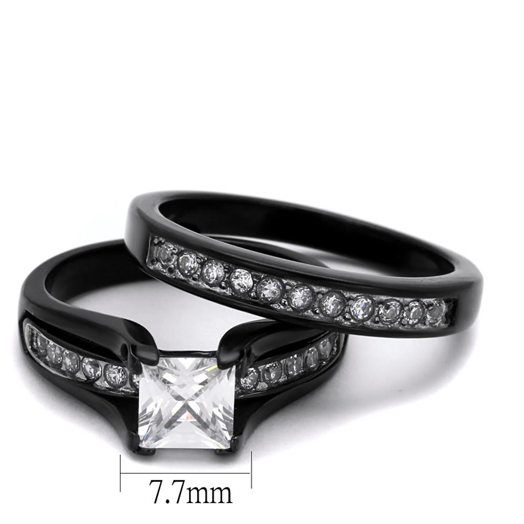 TK0W383J - Two-Tone IP Black Stainless Steel Ring with AAA Grade CZ  in Clear-1