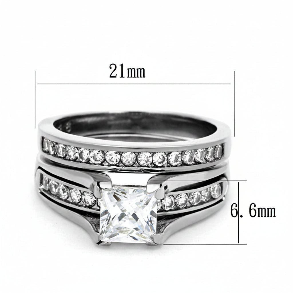 TK0W383 - High polished (no plating) Stainless Steel Ring with AAA Grade CZ  in Clear-1