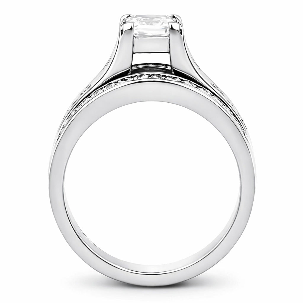 TK0W383 - High polished (no plating) Stainless Steel Ring with AAA Grade CZ  in Clear-2