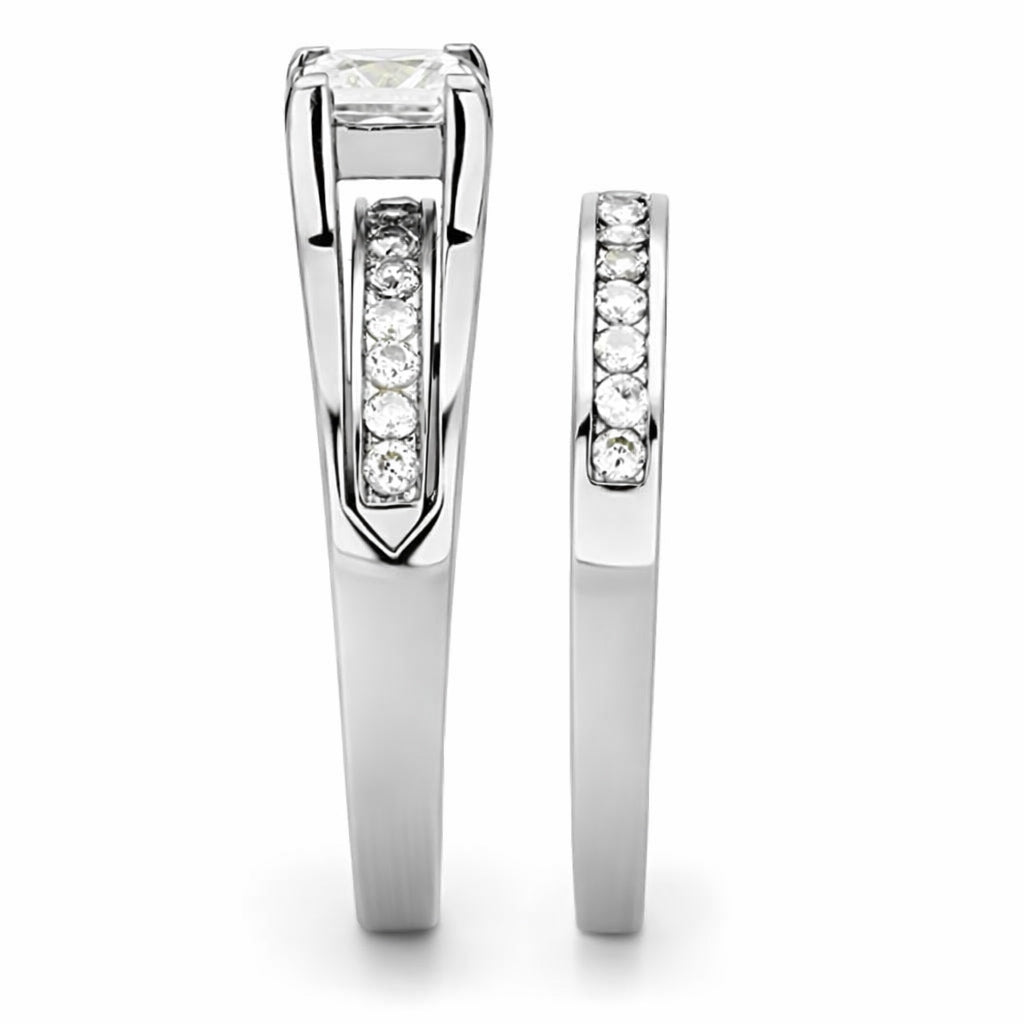 TK0W383 - High polished (no plating) Stainless Steel Ring with AAA Grade CZ  in Clear-3
