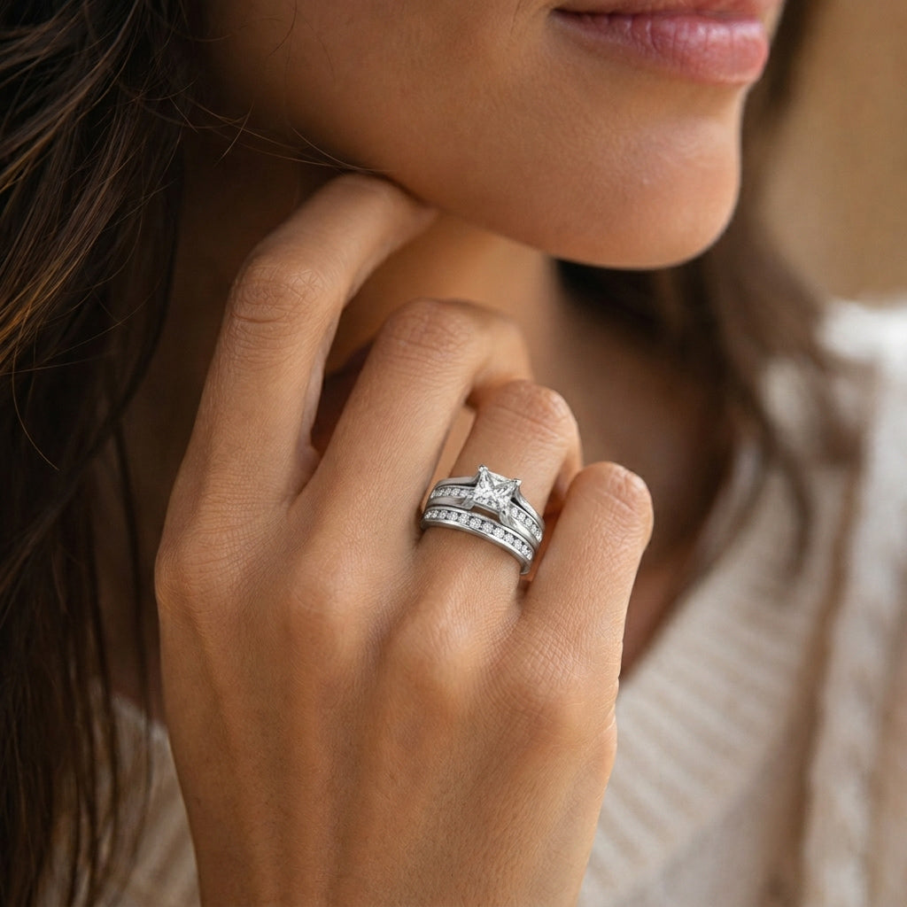 TK0W383 - High polished (no plating) Stainless Steel Ring with AAA Grade CZ  in Clear-4
