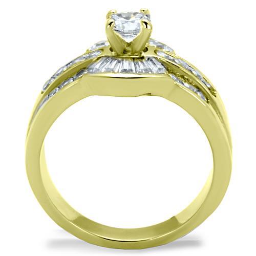 TK10528G - IP Gold(Ion Plating) Stainless Steel Ring with AAA Grade CZ  in Clear-2