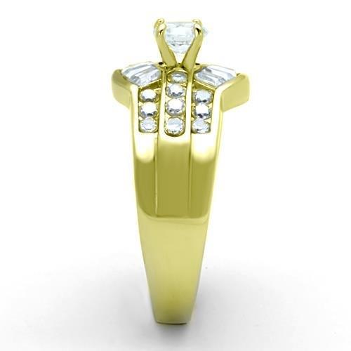 TK10528G - IP Gold(Ion Plating) Stainless Steel Ring with AAA Grade CZ  in Clear-3