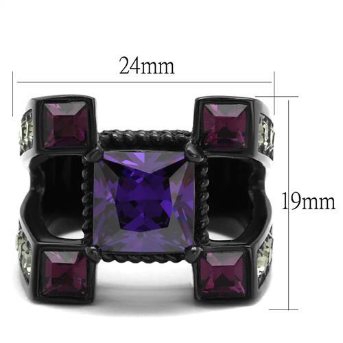 TK1072J - IP Black(Ion Plating) Stainless Steel Ring with AAA Grade CZ  in Amethyst-1