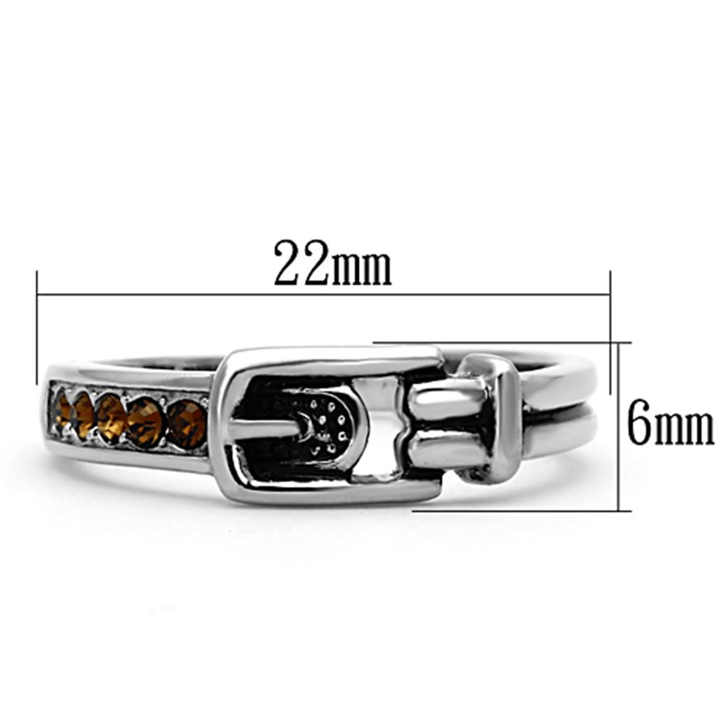 TK1079 - High polished (no plating) Stainless Steel Ring with Top Grade Crystal  in Smoked Quartz-1