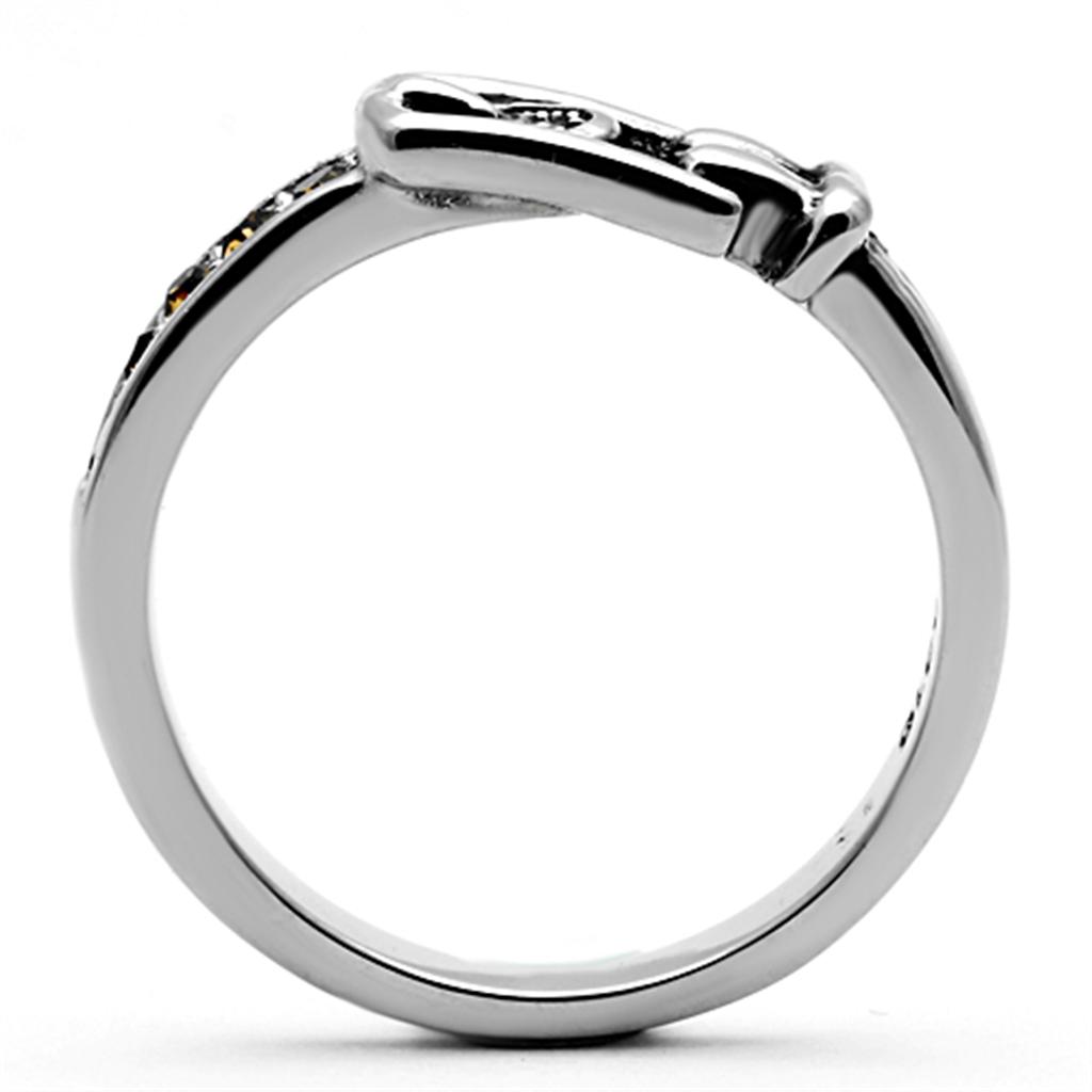 TK1079 - High polished (no plating) Stainless Steel Ring with Top Grade Crystal  in Smoked Quartz-2