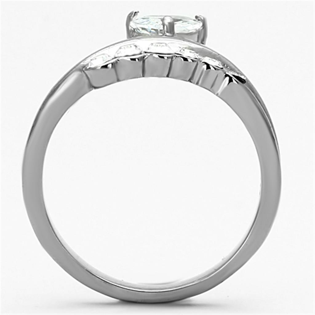 TK1080 - High polished (no plating) Stainless Steel Ring with AAA Grade CZ  in Clear-2