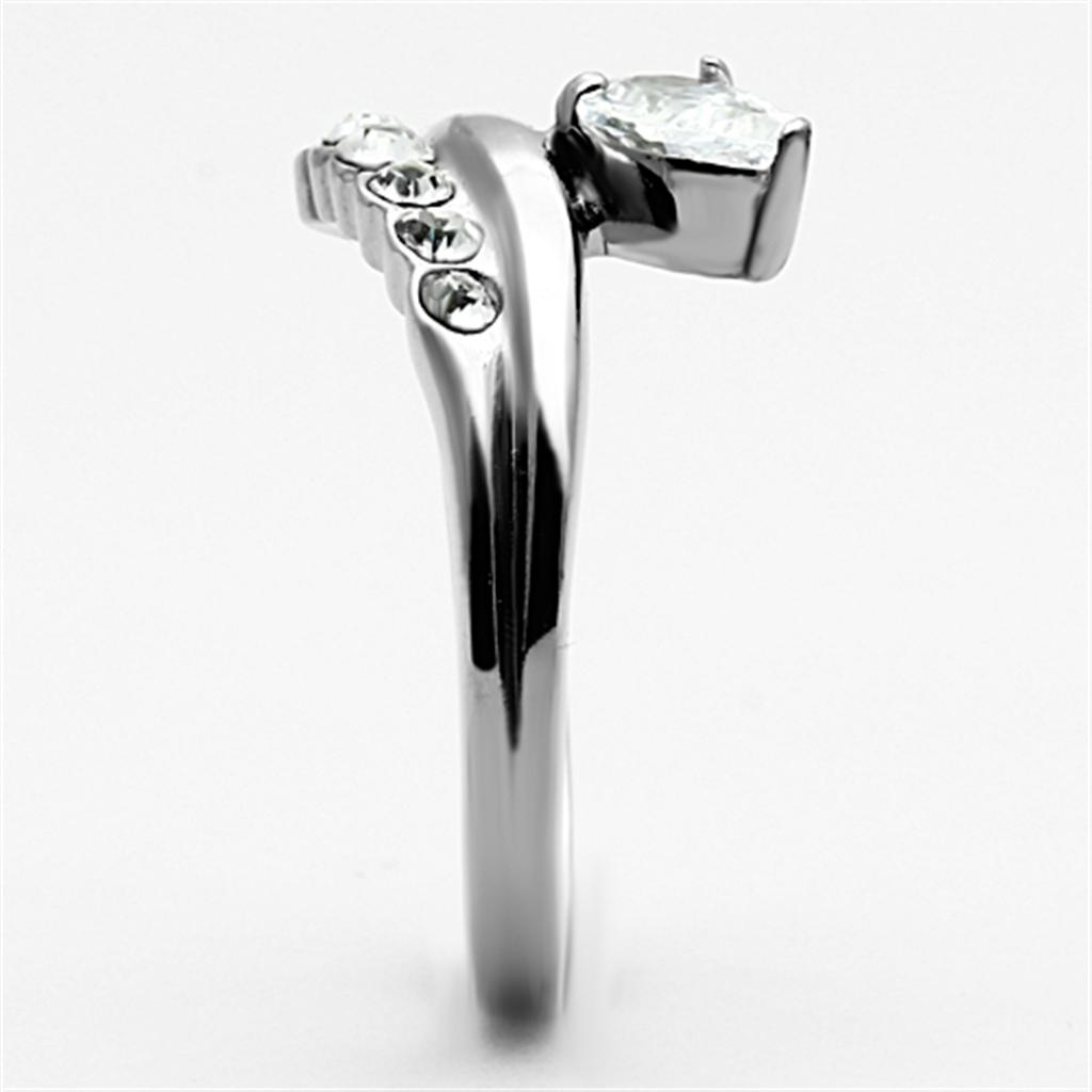 TK1080 - High polished (no plating) Stainless Steel Ring with AAA Grade CZ  in Clear-3