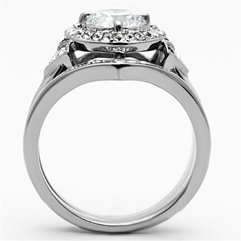 TK1087 - High polished (no plating) Stainless Steel Ring with AAA Grade CZ  in Clear-2
