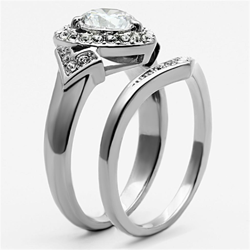 TK1087 - High polished (no plating) Stainless Steel Ring with AAA Grade CZ  in Clear-3