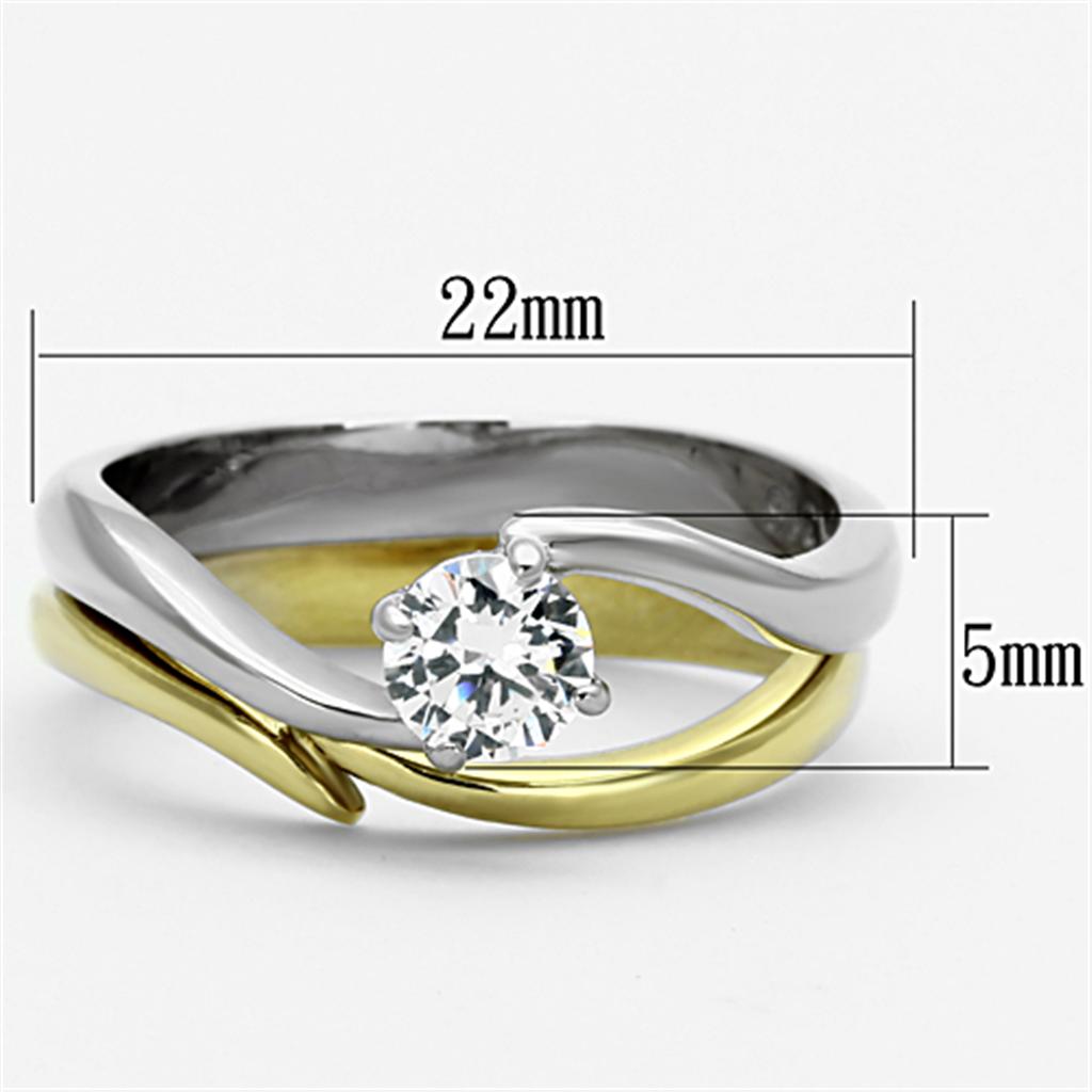 TK1092 - Two-Tone IP Gold (Ion Plating) Stainless Steel Ring with AAA Grade CZ  in Clear-1
